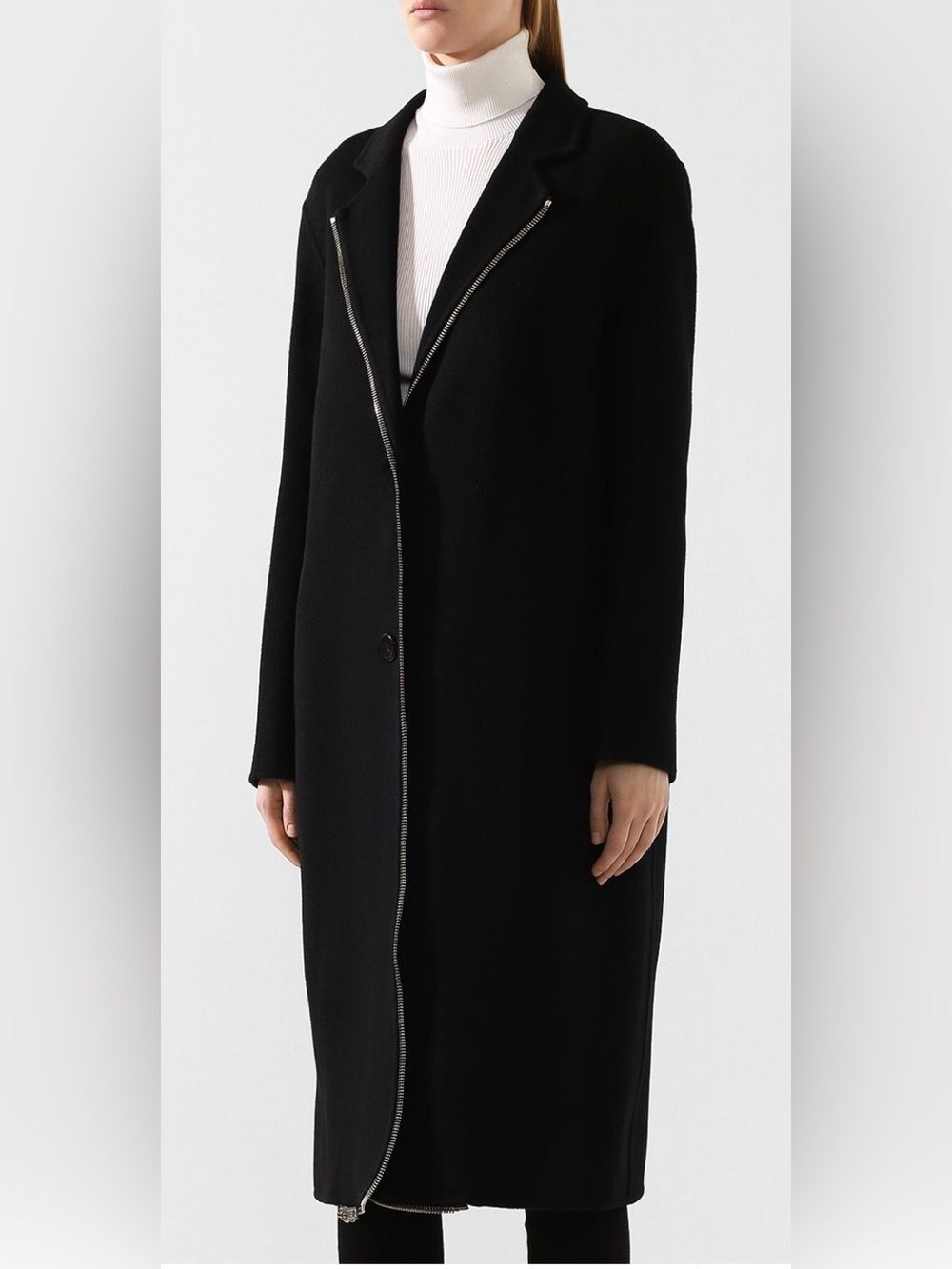 Alexander Wang Black Long Wool Zip-Detail oversized wool Coat, XS